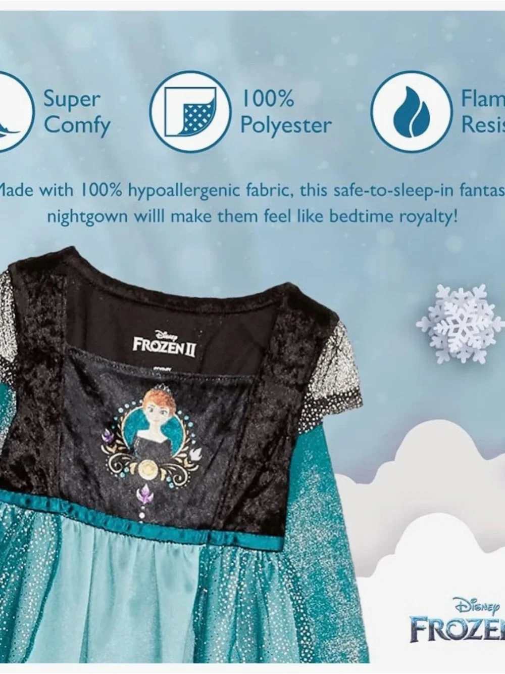 Anna, Disney Girls' Princess Dress Nightgown, Size 6,Fantasy Pajamas - Picture 2 of 3